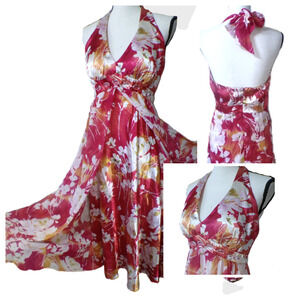 Y2k Halter Maxi Floral Dress 12 Sheer Open Skirt whimsigoth Forest Fairy Nymph